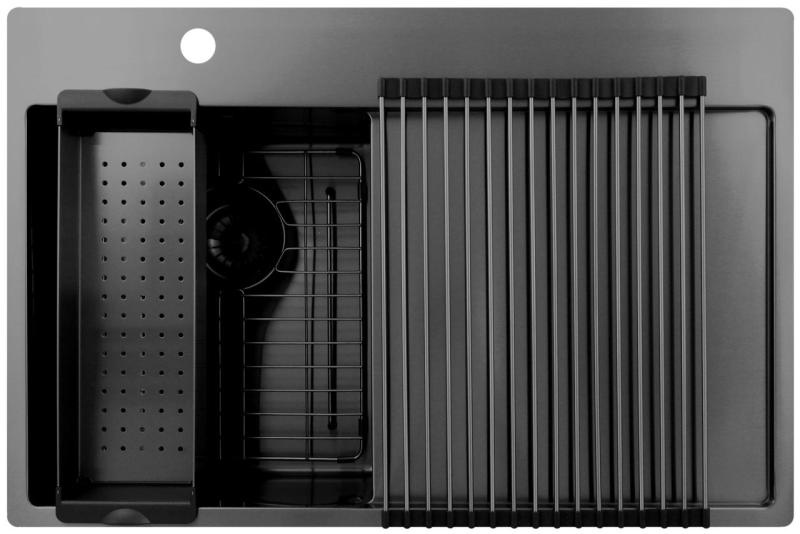 Pure.Sink Exclusivo Gun Metal kleine spoelbak met afdruipgedeelte 78x52 cm Tapwing links PEX3478LT-61