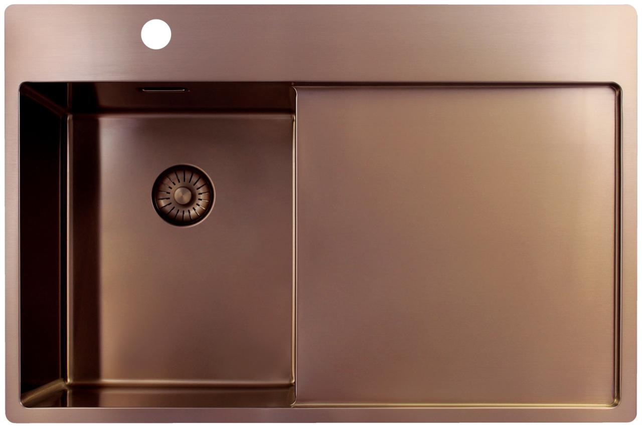 Pure.Sink Exclusivo  Koperen kleine spoelbak met afdruipgedeelte 78x52 cm Tapwing links PEX3478LT-62 - Productafbeelding
