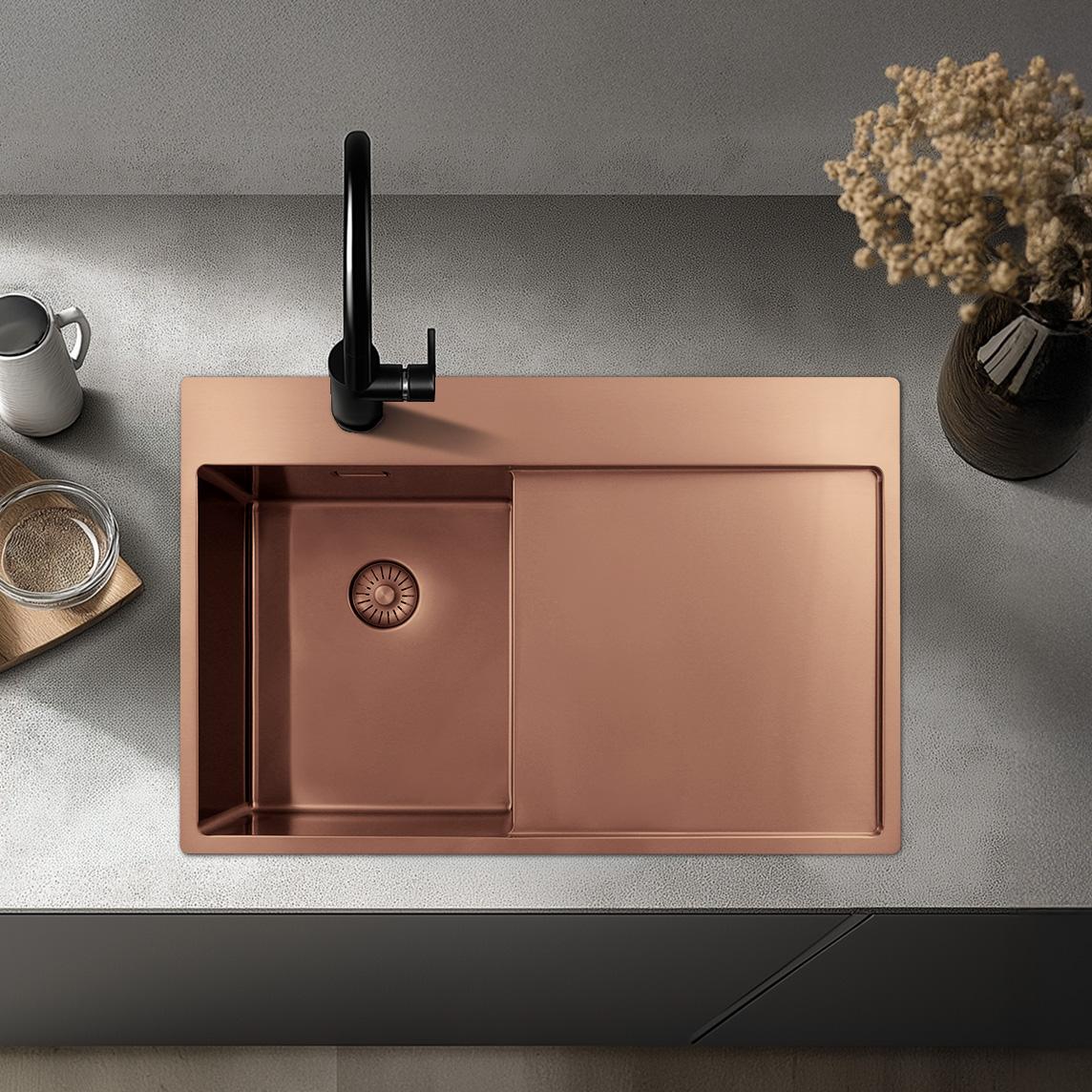Pure.Sink Exclusivo  Koperen kleine spoelbak met afdruipgedeelte 78x52 cm Tapwing links PEX3478LT-62 - Productafbeelding 2