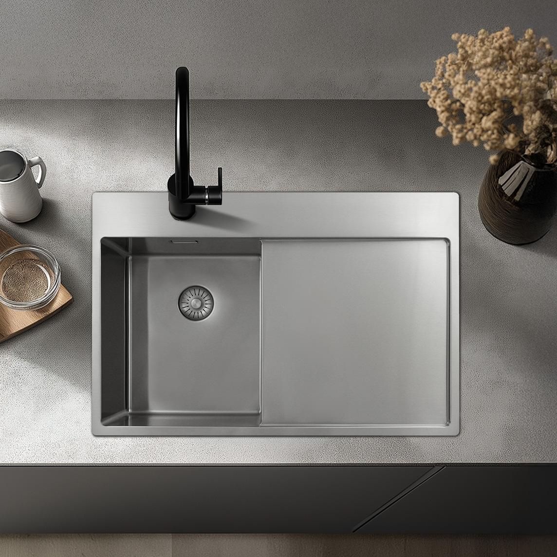 Pure.Sink Exclusivo RVS kleine spoelbak met afdruipgedeelte 78x52 cm Tapwing rechts PEX3478RT-02 - Productafbeelding 2
