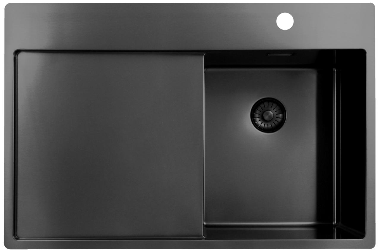 Pure.Sink Exclusivo Gun Metal kleine spoelbak met afdruipgedeelte 78x52 cm Tapwing rechts PEX3478RT-61 - Productafbeelding