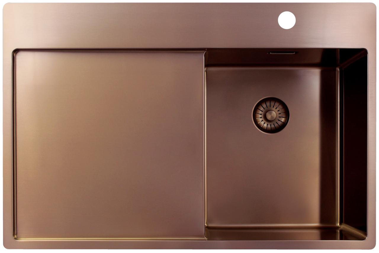 Pure.Sink Exclusivo Koperen kleine spoelbak met afdruipgedeelte 78x52 cm Tapwing rechts PEX3478RT-62 - Productafbeelding
