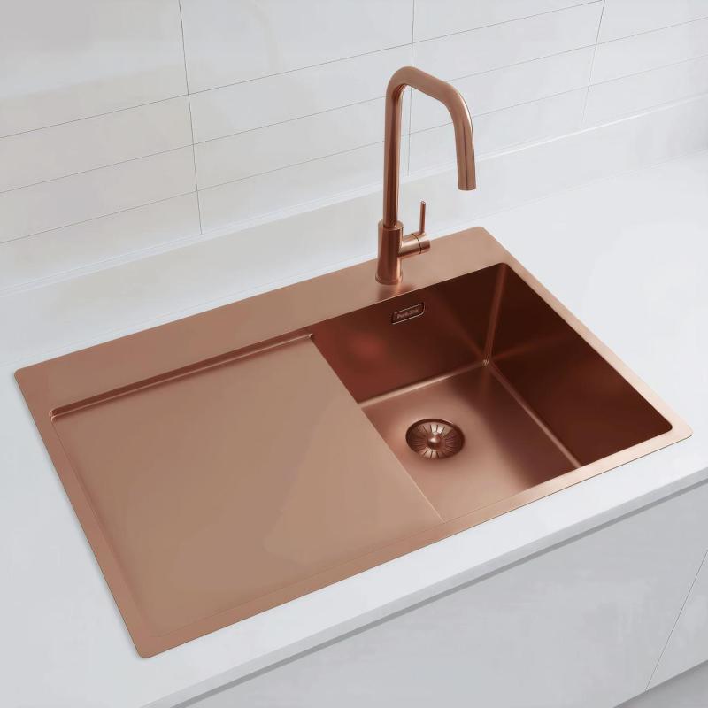 Pure.Sink Exclusivo Koperen kleine spoelbak met afdruipgedeelte 78x52 cm Tapwing rechts PEX3478RT-62