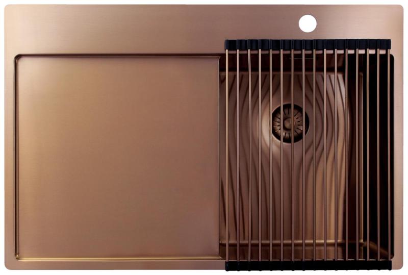 Pure.Sink Exclusivo Koperen kleine spoelbak met afdruipgedeelte 78x52 cm Tapwing rechts PEX3478RT-62