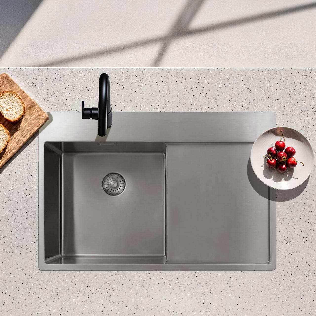 Pure.Sink Exclusivo RVS spoelbak met afdruipgedeelte 78x52 cm Tapwing links PEX4078LT-02 - Productafbeelding 2