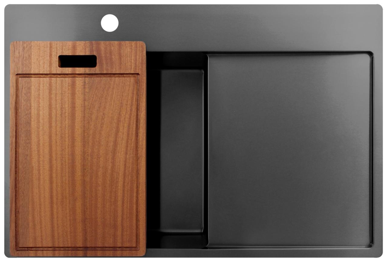 Pure.Sink Exclusivo Gun Metal spoelbak met afdruipgedeelte 78x52 cm Tapwing links PEX4078LT-61 - Productafbeelding 6