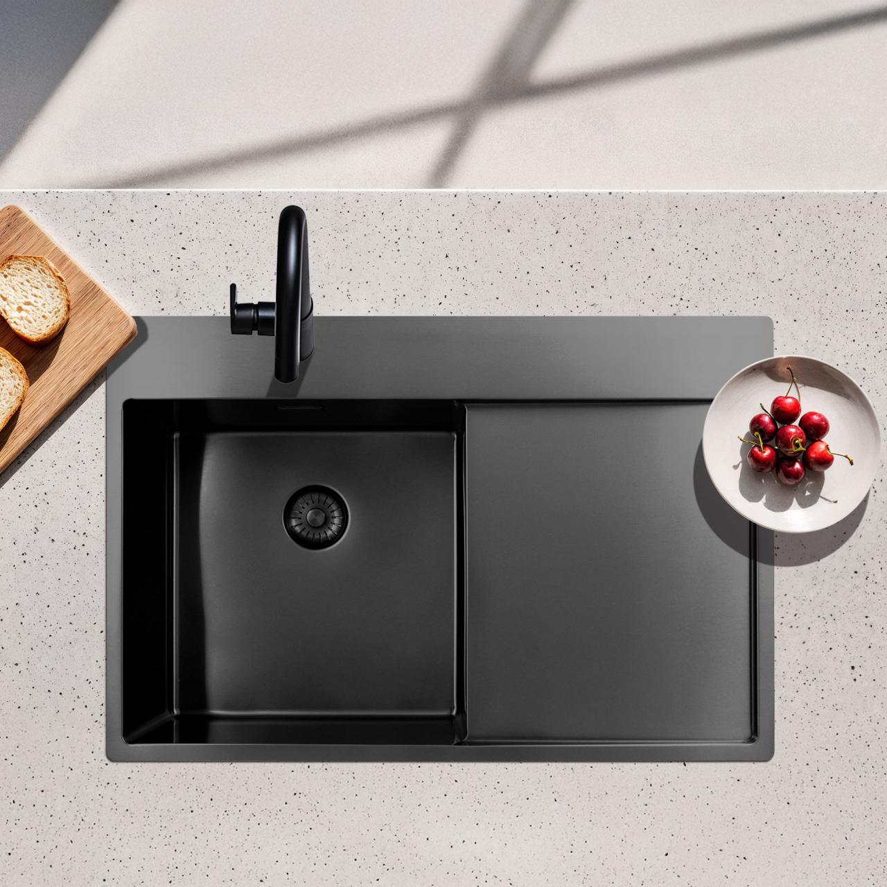Pure.Sink Exclusivo Gun Metal spoelbak met afdruipgedeelte 78x52 cm Tapwing links PEX4078LT-61 - Productafbeelding 2