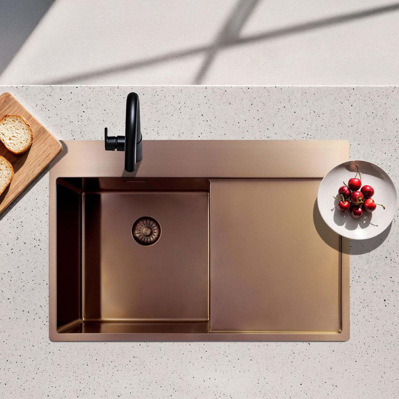 Pure.Sink Exclusivo Koperen spoelbak met afdruipgedeelte 78x52 cm Tapwing links PEX4078LT-62 - Productafbeelding 2