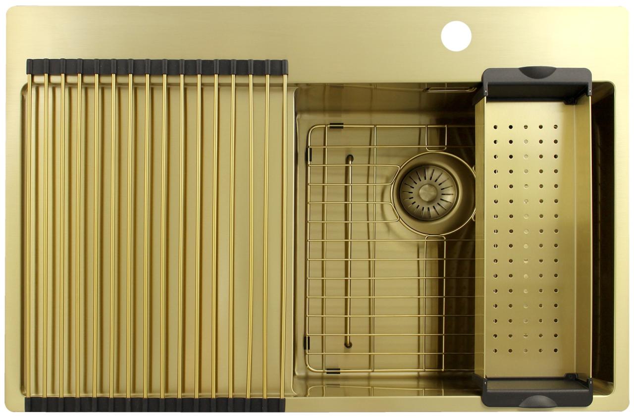Pure.Sink Exclusivo Gouden spoelbak met afdruipgedeelte 78x52 cm Tapwing rechts PEX4078RT-60 - Productafbeelding 7