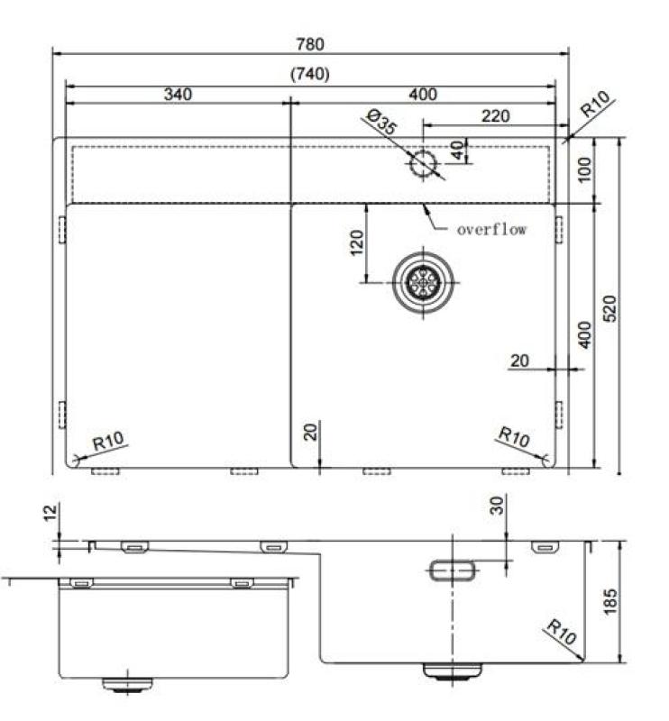 Pure.Sink Exclusivo Gouden spoelbak met afdruipgedeelte 78x52 cm Tapwing rechts PEX4078RT-60
