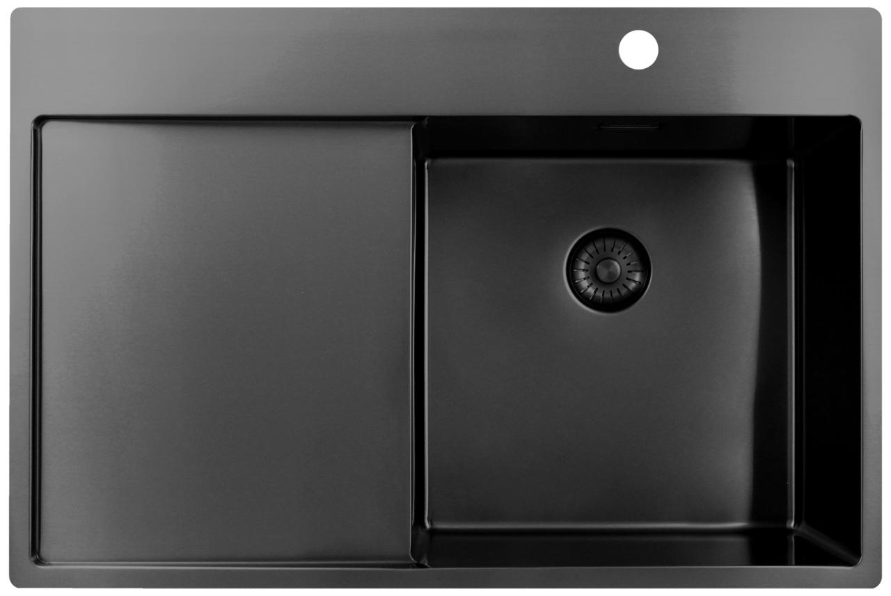 Pure.Sink Exclusivo Gun Metal spoelbak met afdruipgedeelte 78x52 cm Tapwing rechts PEX4078RT-61 - Productafbeelding