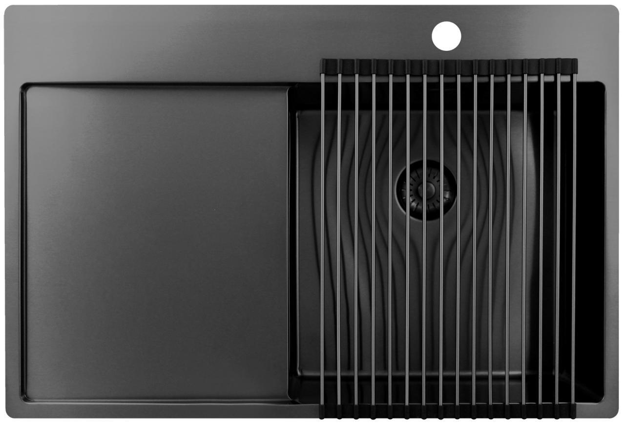 Pure.Sink Exclusivo Gun Metal spoelbak met afdruipgedeelte 78x52 cm Tapwing rechts PEX4078RT-61 - Productafbeelding 4
