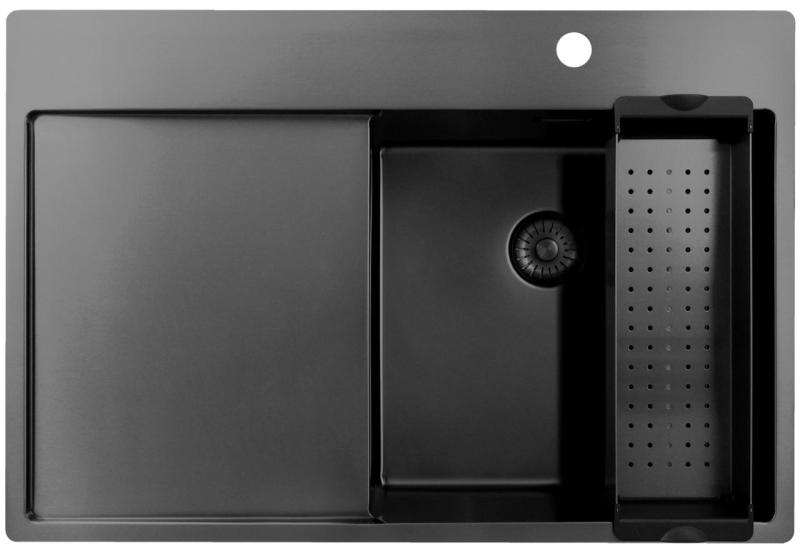 Pure.Sink Exclusivo Gun Metal spoelbak met afdruipgedeelte 78x52 cm Tapwing rechts PEX4078RT-61