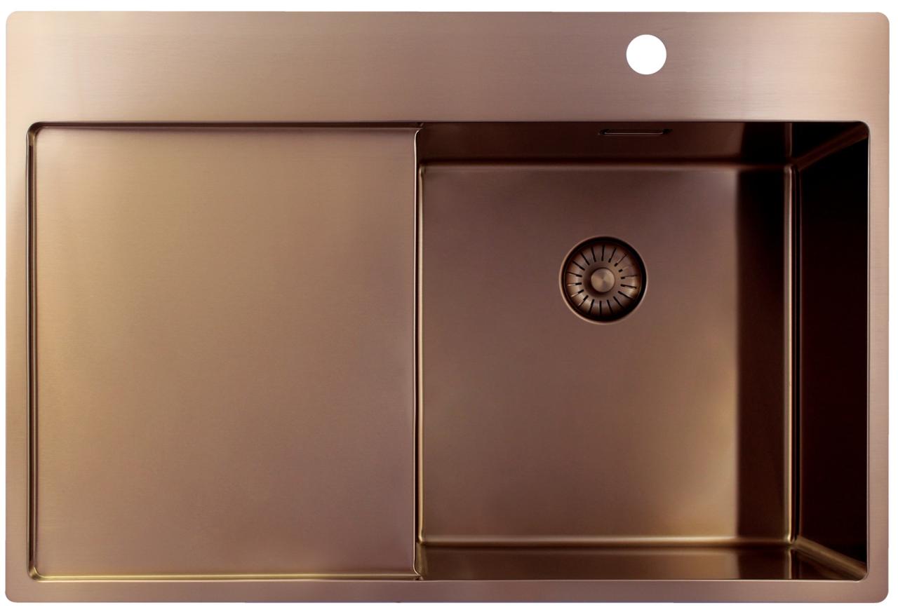 Pure.Sink Exclusivo Koperen spoelbak met afdruipgedeelte 78x52 cm Tapwing rechts PEX4078RT-62 - Productafbeelding