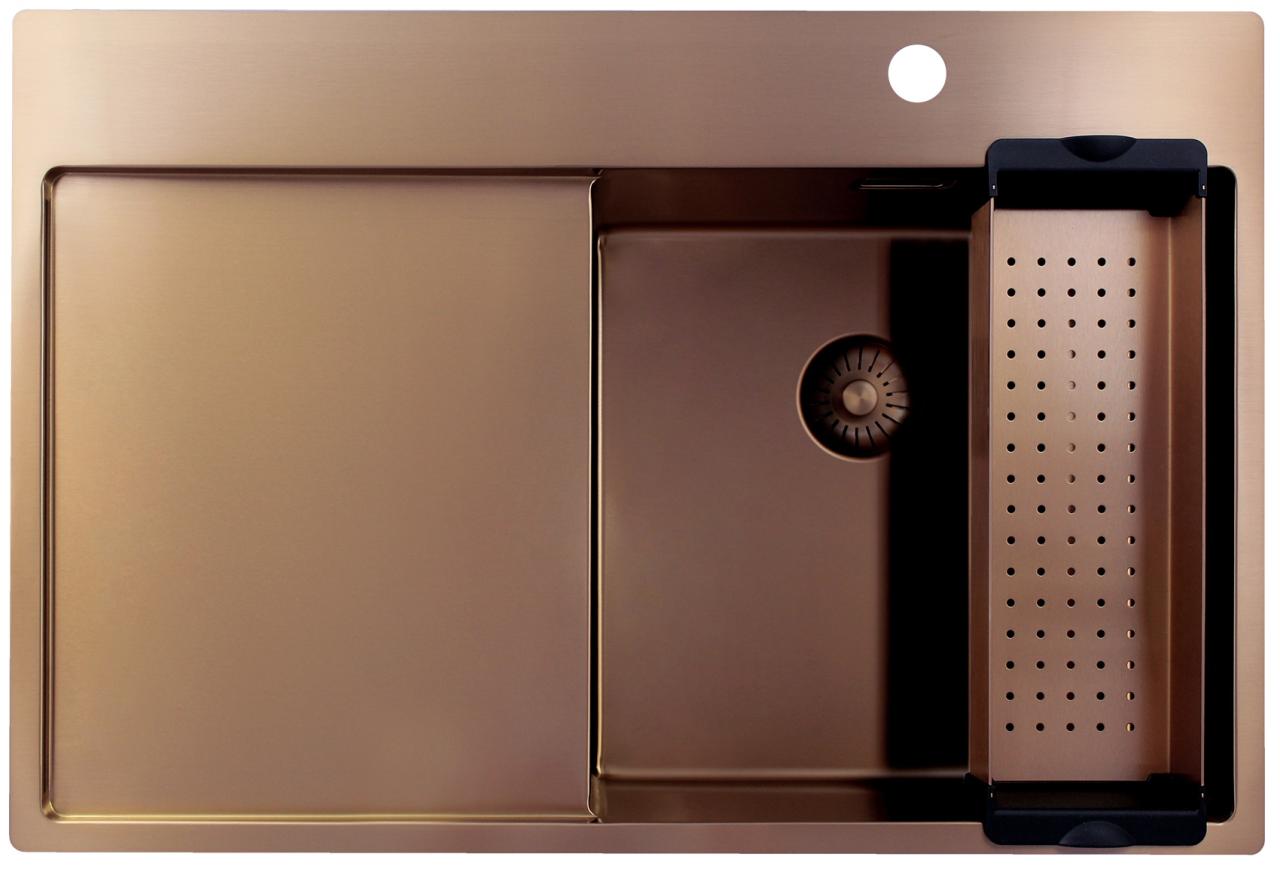Pure.Sink Exclusivo Koperen spoelbak met afdruipgedeelte 78x52 cm Tapwing rechts PEX4078RT-62 - Productafbeelding 3