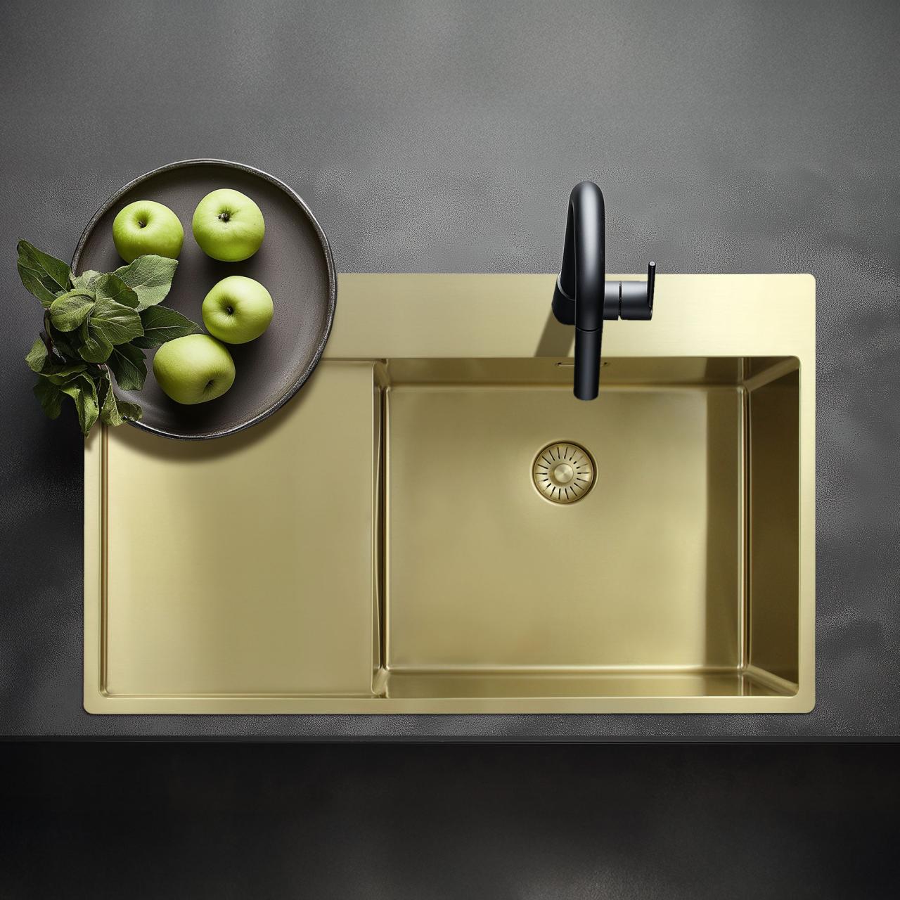 Pure.Sink Exclusivo Gouden spoelbak met afdruipgedeelte 86x52 cm Tapwing links PEX5086LT-60 - Productafbeelding 2