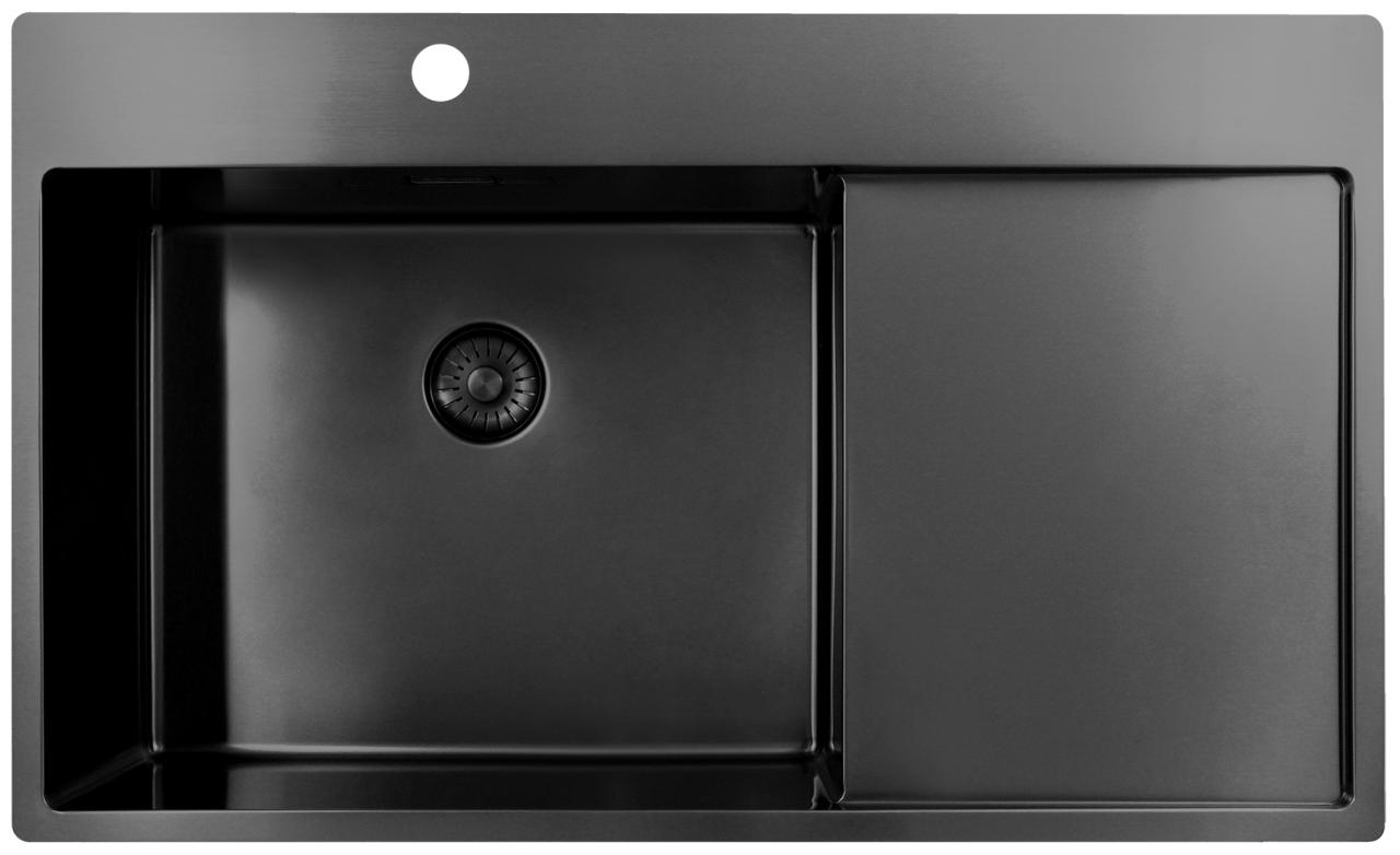 Pure.Sink Exclusivo Gun Metal spoelbak met afdruipgedeelte 86x52 cm Tapwing links PEX5086LT-61 - Productafbeelding