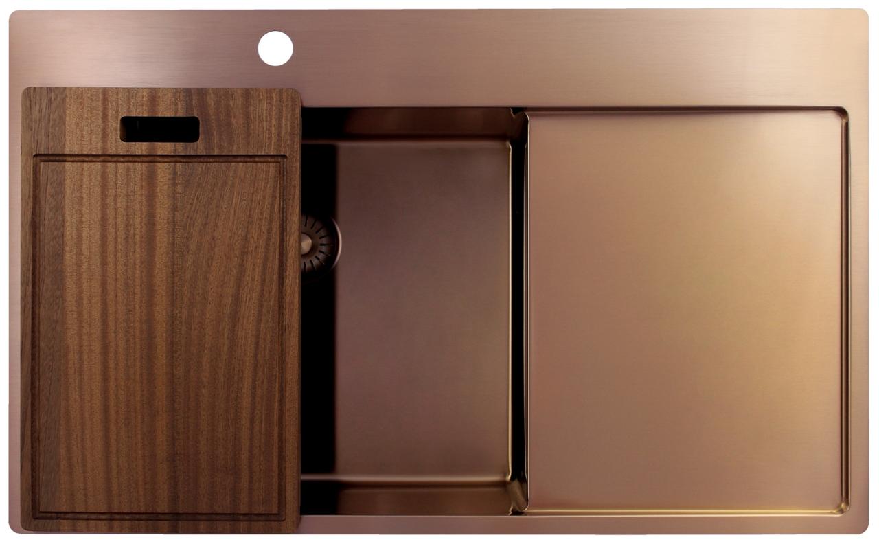 Pure.Sink Exclusivo Koperen spoelbak met afdruipgedeelte 86x52 cm Tapwing links PEX5086LT-62 - Productafbeelding 5