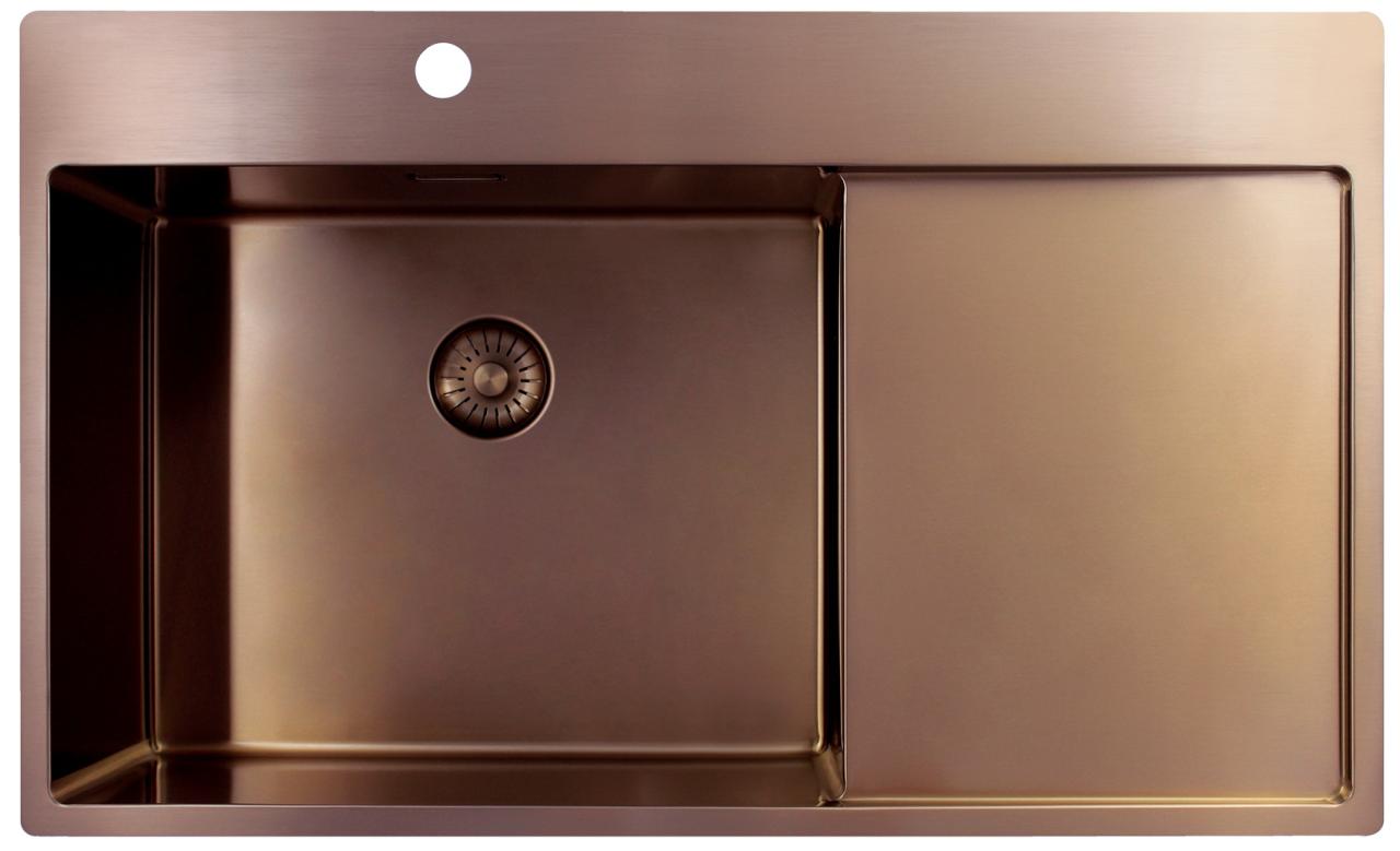 Pure.Sink Exclusivo Koperen spoelbak met afdruipgedeelte 86x52 cm Tapwing links PEX5086LT-62 - Productafbeelding