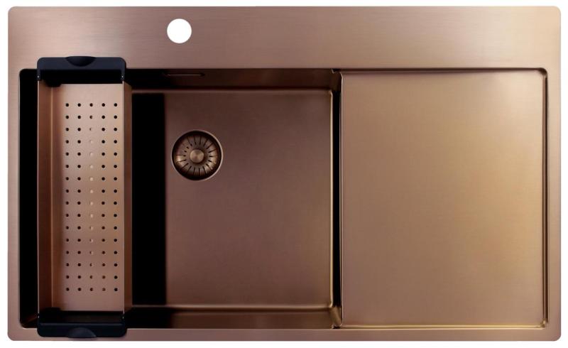 Pure.Sink Exclusivo Koperen spoelbak met afdruipgedeelte 86x52 cm Tapwing links PEX5086LT-62