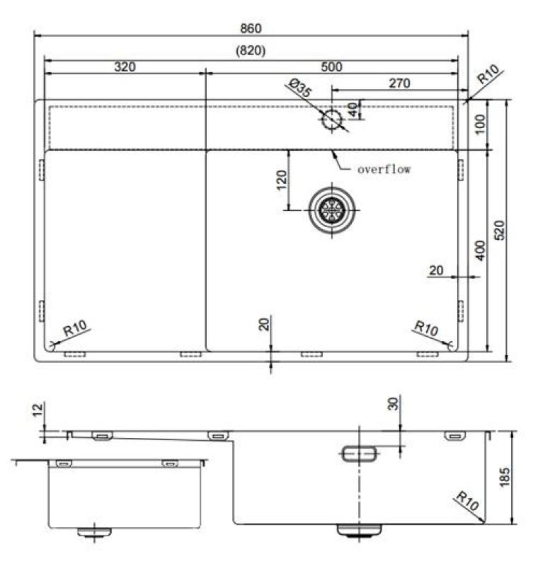 Pure.Sink Exclusivo RVS spoelbak met afdruipgedeelte 86x52 cm Tapwing rechts PEX5086RT-02