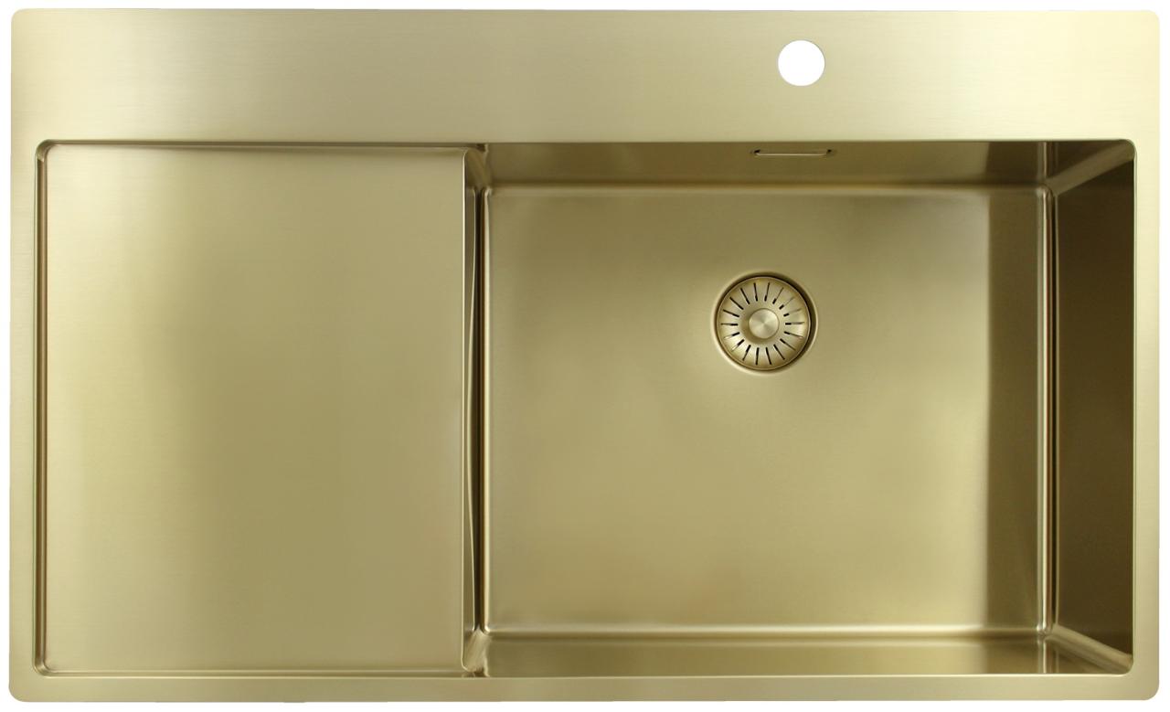 Pure.Sink Exclusivo Gouden spoelbak met afdruipgedeelte 86x52 cm Tapwing rechts PEX5086RT-60 - Productafbeelding