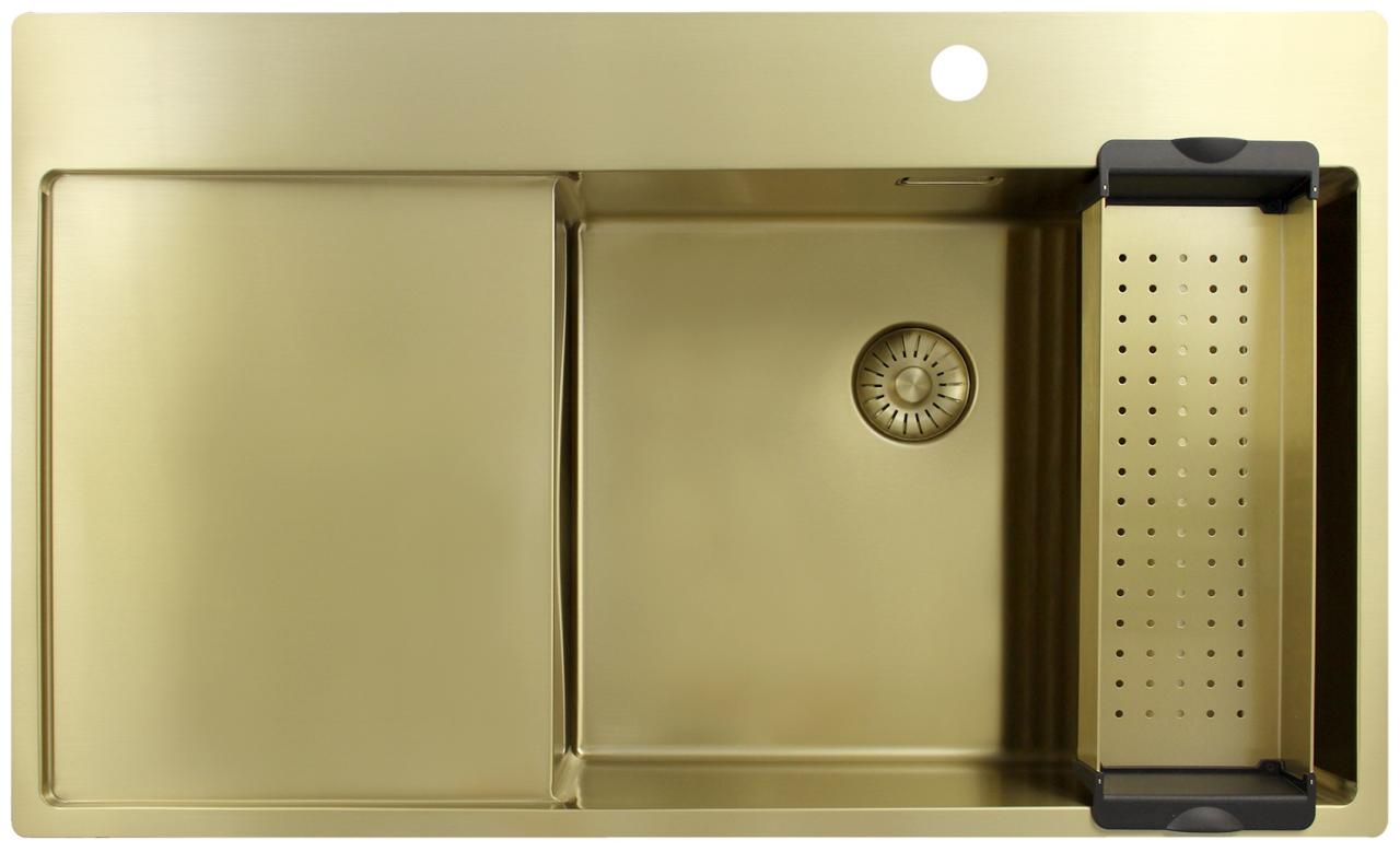Pure.Sink Exclusivo Gouden spoelbak met afdruipgedeelte 86x52 cm Tapwing rechts PEX5086RT-60 - Productafbeelding 3
