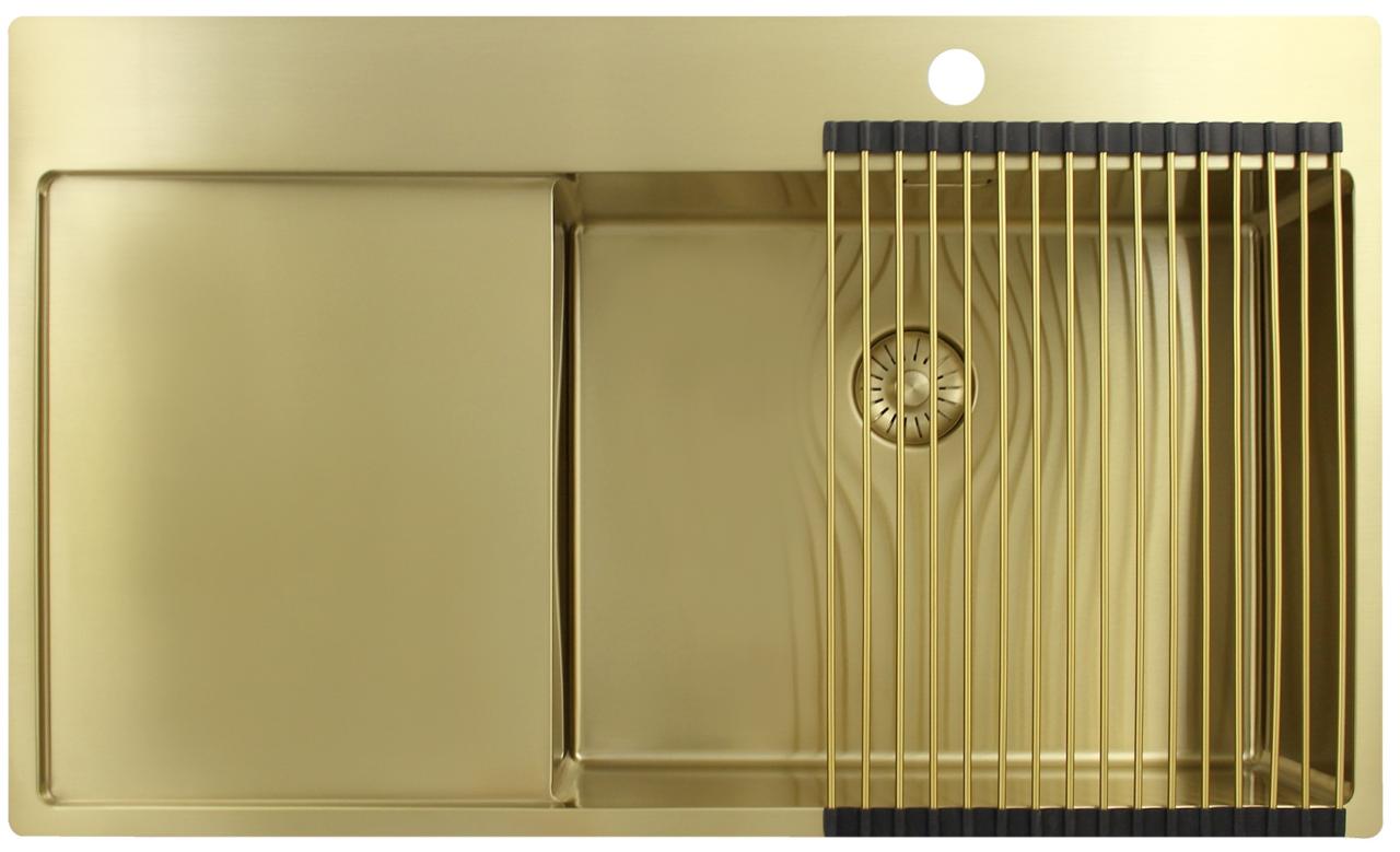 Pure.Sink Exclusivo Gouden spoelbak met afdruipgedeelte 86x52 cm Tapwing rechts PEX5086RT-60 - Productafbeelding 4