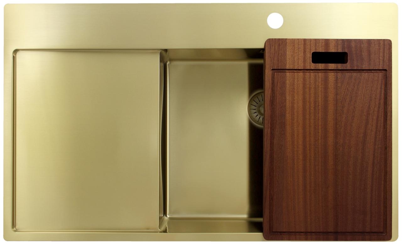 Pure.Sink Exclusivo Gouden spoelbak met afdruipgedeelte 86x52 cm Tapwing rechts PEX5086RT-60 - Productafbeelding 5