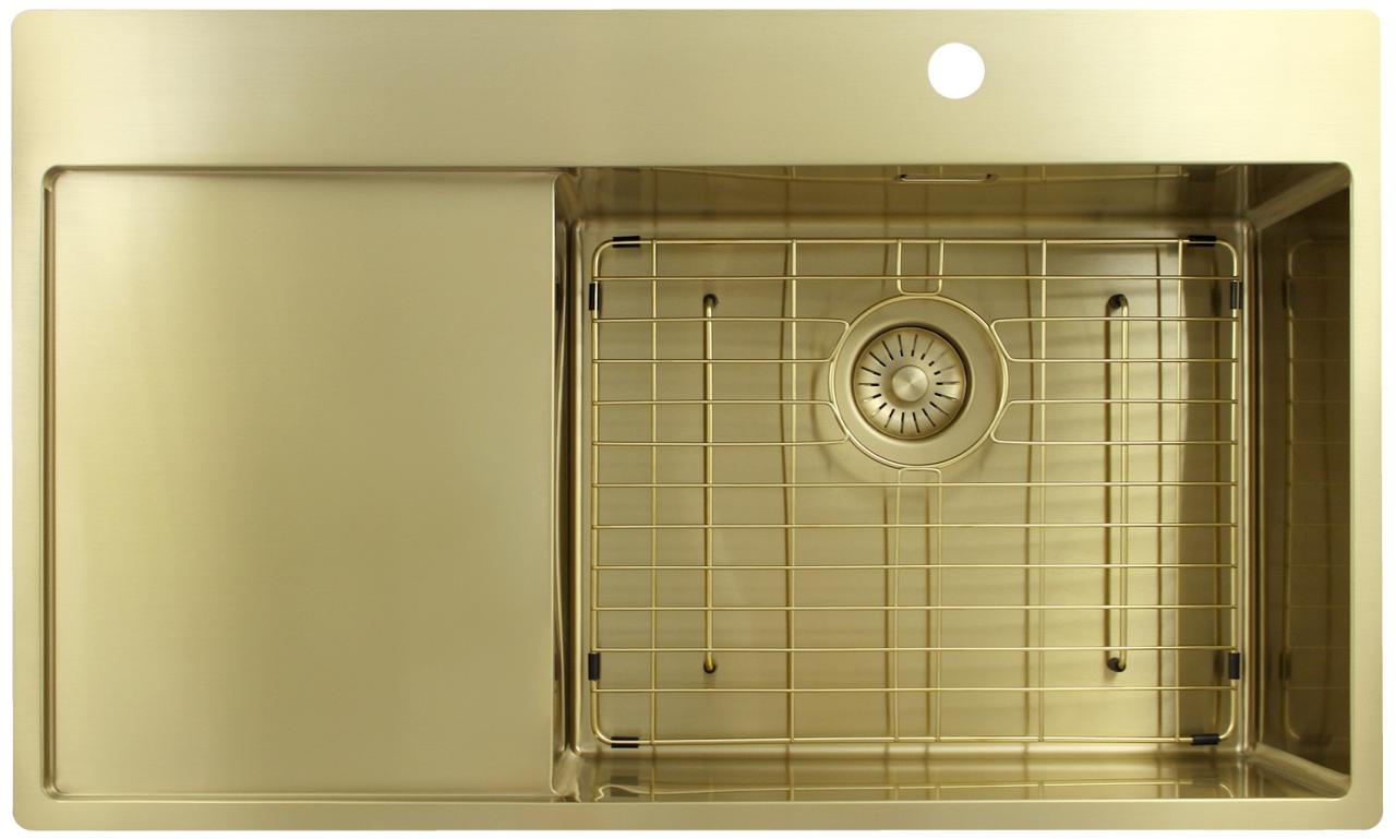 Pure.Sink Exclusivo Gouden spoelbak met afdruipgedeelte 86x52 cm Tapwing rechts PEX5086RT-60 - Productafbeelding 6