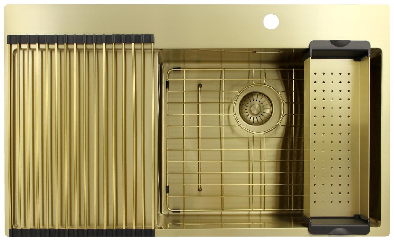 Pure.Sink Exclusivo Gouden spoelbak met afdruipgedeelte 86x52 cm Tapwing rechts PEX5086RT-60 - Productafbeelding 7