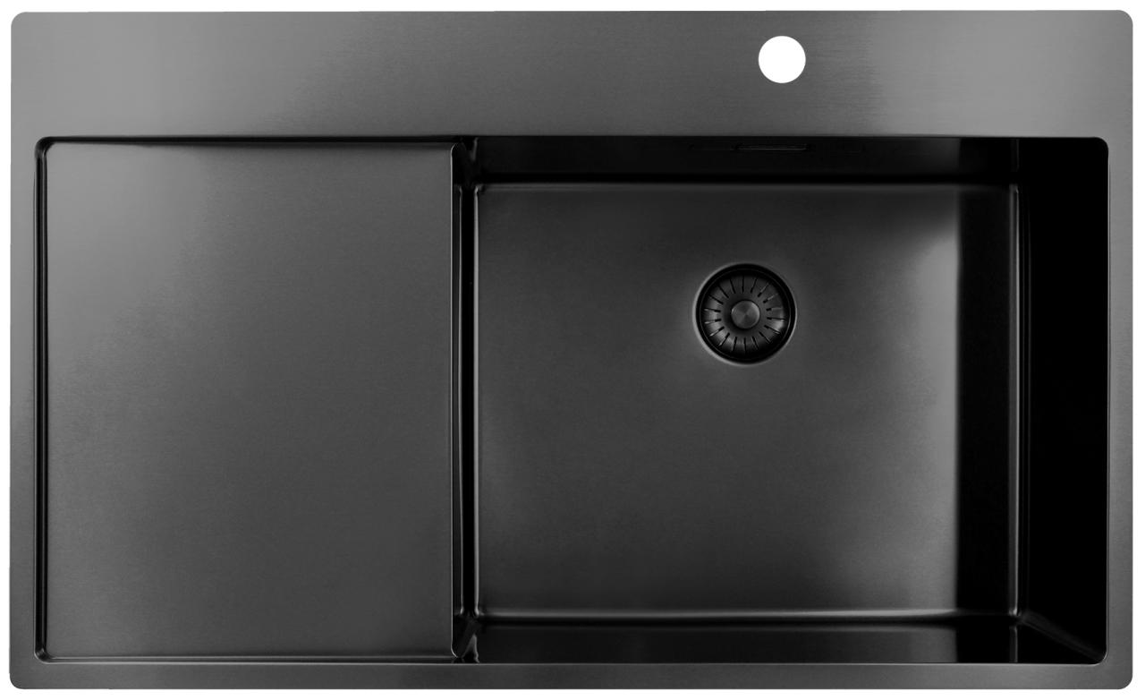 Pure.Sink Exclusivo Gun Metal spoelbak met afdruipgedeelte 86x52 cm Tapwing rechts PEX5086RT-61 - Productafbeelding