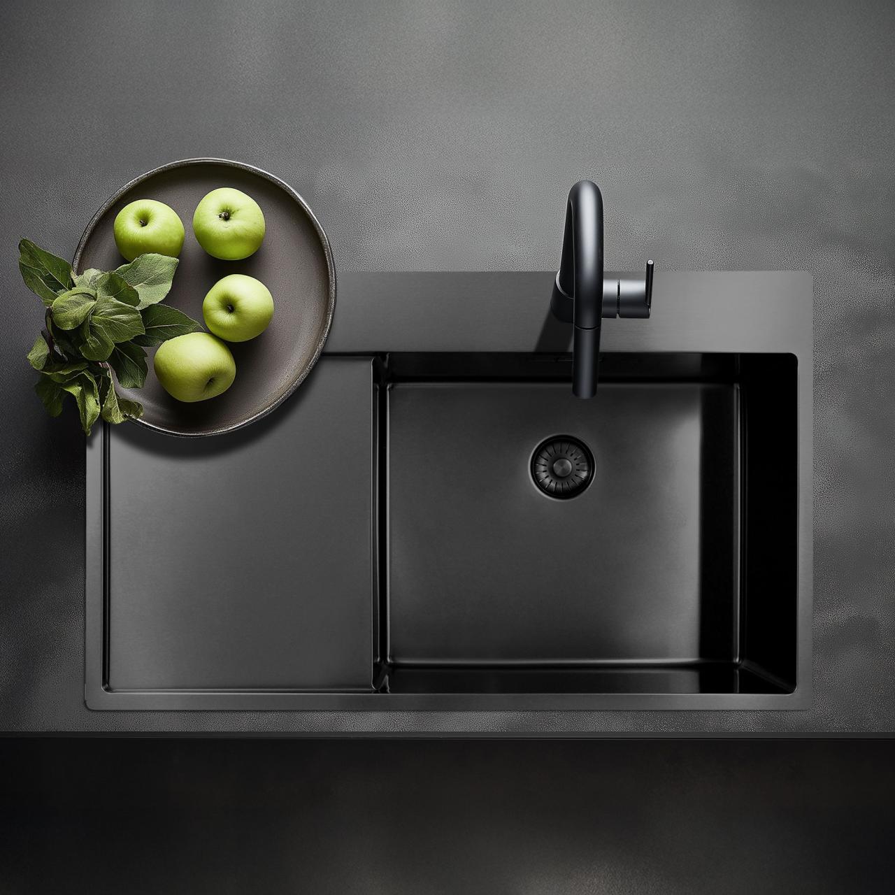 Pure.Sink Exclusivo Gun Metal spoelbak met afdruipgedeelte 86x52 cm Tapwing rechts PEX5086RT-61 - Productafbeelding 2