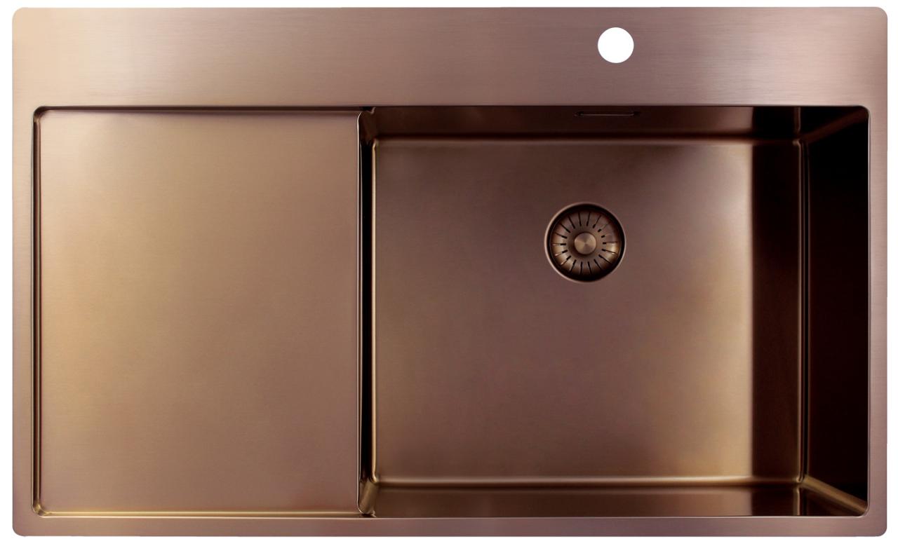 Pure.Sink Exclusivo Koperen spoelbak met afdruipgedeelte 86x52 cm Tapwing rechts PEX5086RT-62 - Productafbeelding