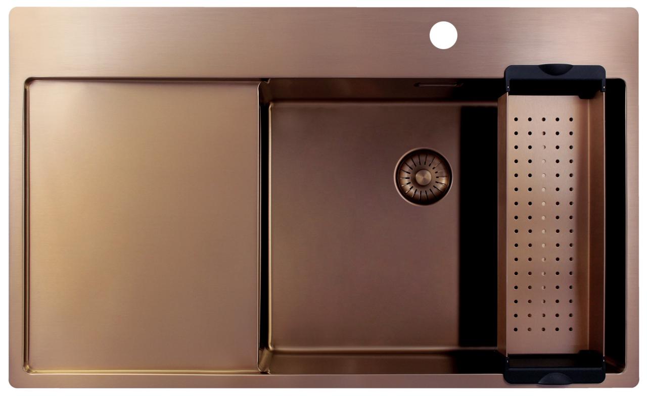 Pure.Sink Exclusivo Koperen spoelbak met afdruipgedeelte 86x52 cm Tapwing rechts PEX5086RT-62 - Productafbeelding 3