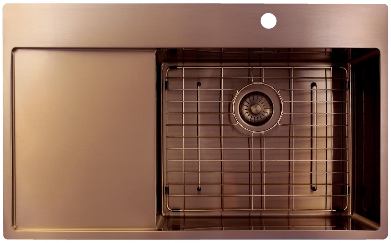 Pure.Sink Exclusivo Koperen spoelbak met afdruipgedeelte 86x52 cm Tapwing rechts PEX5086RT-62 - Productafbeelding 6