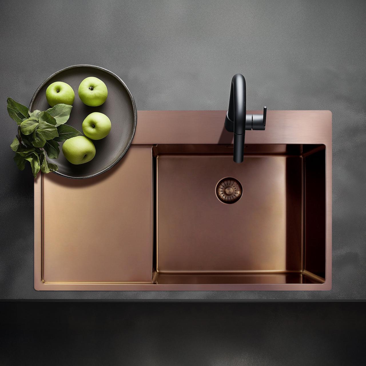 Pure.Sink Exclusivo Koperen spoelbak met afdruipgedeelte 86x52 cm Tapwing rechts PEX5086RT-62 - Productafbeelding 2