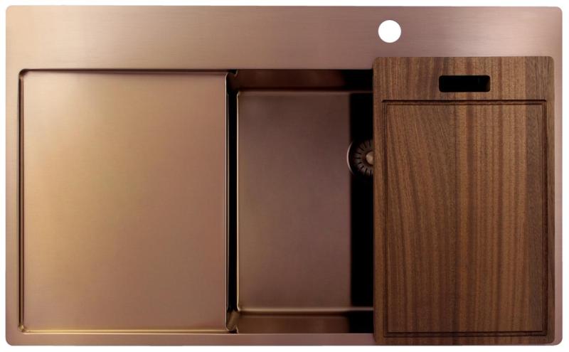 Pure.Sink Exclusivo Koperen spoelbak met afdruipgedeelte 86x52 cm Tapwing rechts PEX5086RT-62