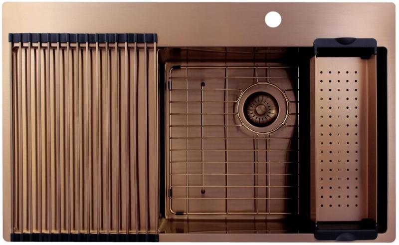 Pure.Sink Exclusivo Koperen spoelbak met afdruipgedeelte 86x52 cm Tapwing rechts PEX5086RT-62