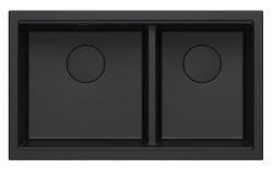 Quadri Newport II Dubbele Zwarte Graniet Opbouw Spoelbak 76x45 cm met Zwarte plug 1208971371