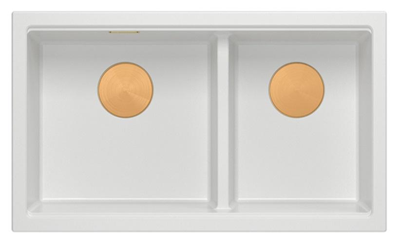 Quadri Newport II Dubbele Witte Graniet Onderbouw Spoelbak 702 x 390 mm met Koperen plug 1208971373 - Productafbeelding