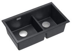 Quadri Newport II Dubbele Antraciet Graniet Onderbouw Spoelbak 702 x 390 mm met RVS plug 1208971384