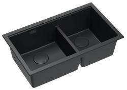 Quadri Newport II Dubbele Zwarte Graniet Onderbouw Spoelbak 702 x 390 mm met Zwarte plug 1208971386