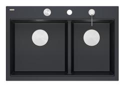 Quadri Hard Rock Dubbele Zwarte Graniet Opbouw Spoelbak 76x50 cm met RVS plug en accessoires 1208971401