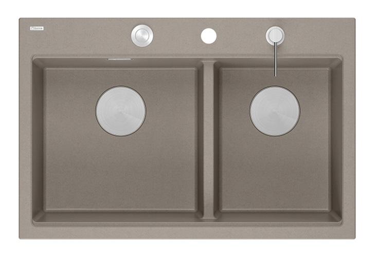 Quadri Hard Rock Dubbele Taupe Graniet Opbouw Spoelbak 76x50 cm met RVS plug en accessoires 1208971402 - Productafbeelding