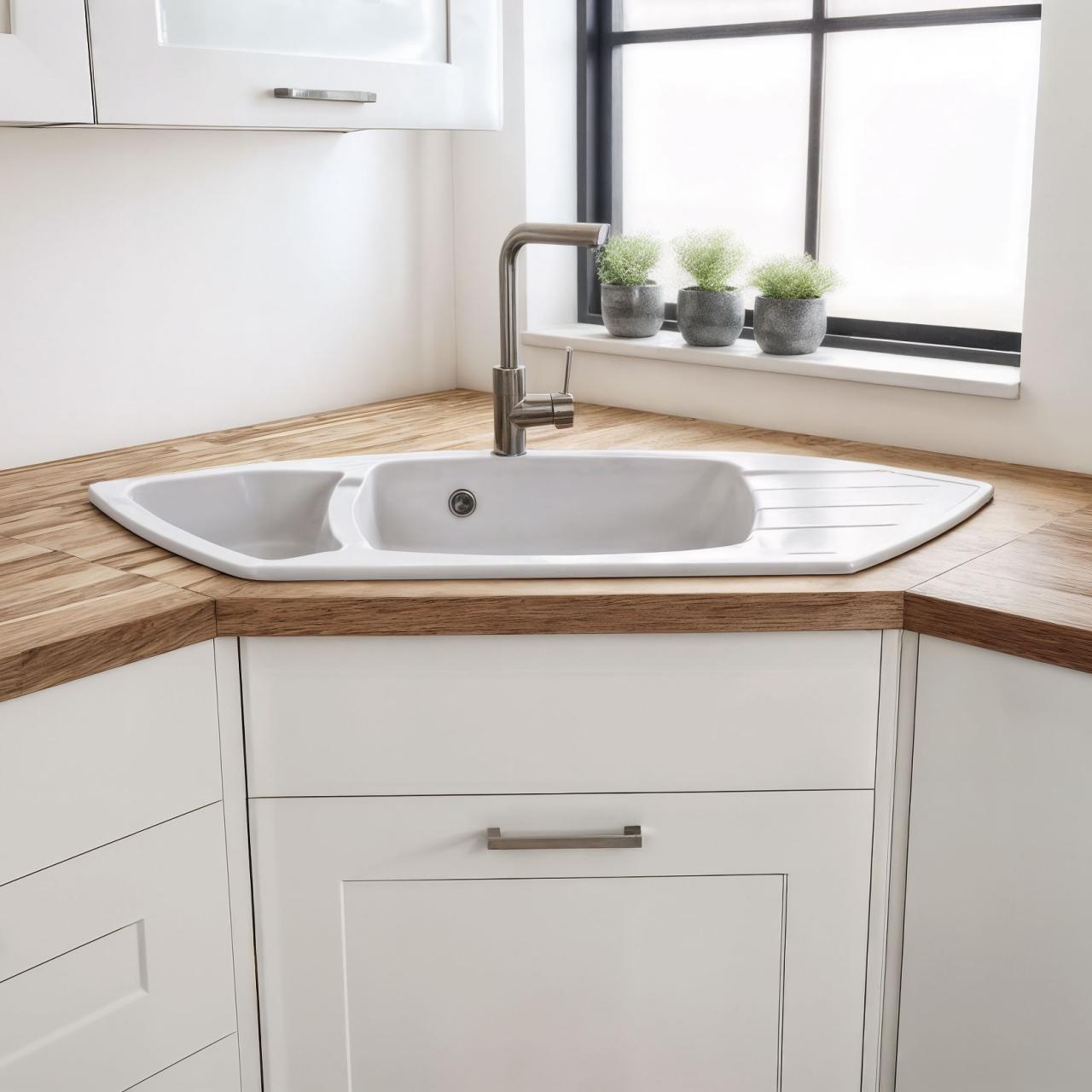 Graniteland Monte Granieten witte Hoekspoelbak opbouw 901x538mm met RVS Plug 1208971415 - Productafbeelding 2