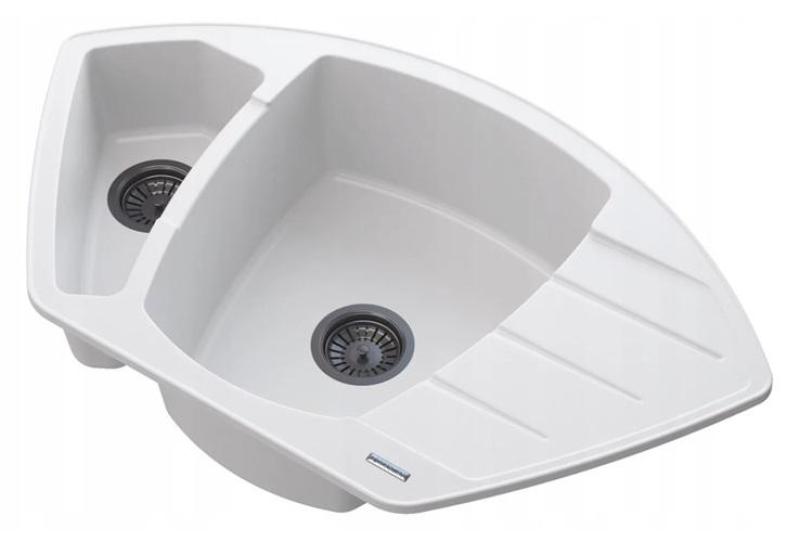 Graniteland Monte Granieten witte Hoekspoelbak opbouw 901x538mm met RVS Plug 1208971415