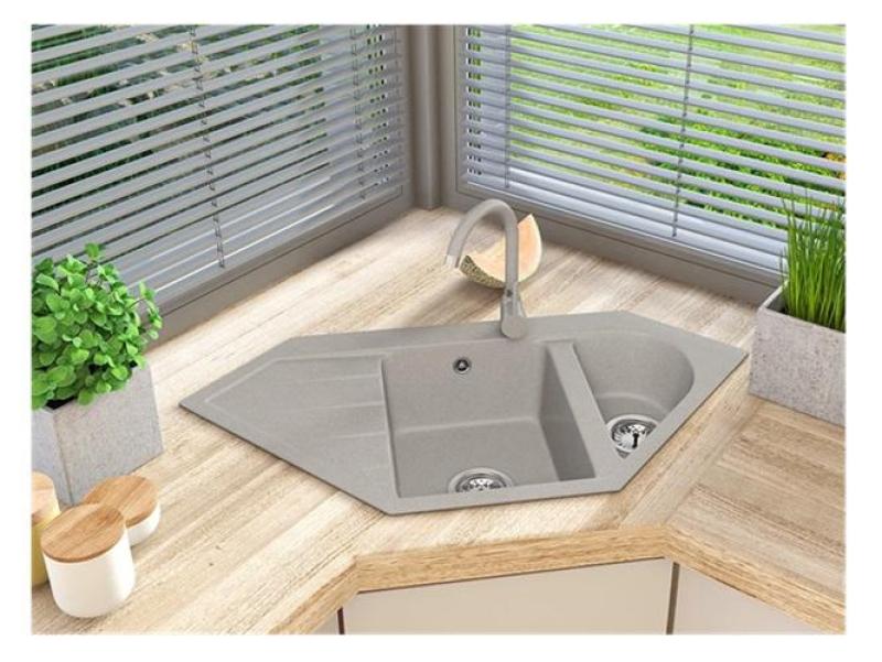 Graniteland Amiata Granieten beige Hoekspoelbak opbouw 965x496mm met RVS Plug 1208971417