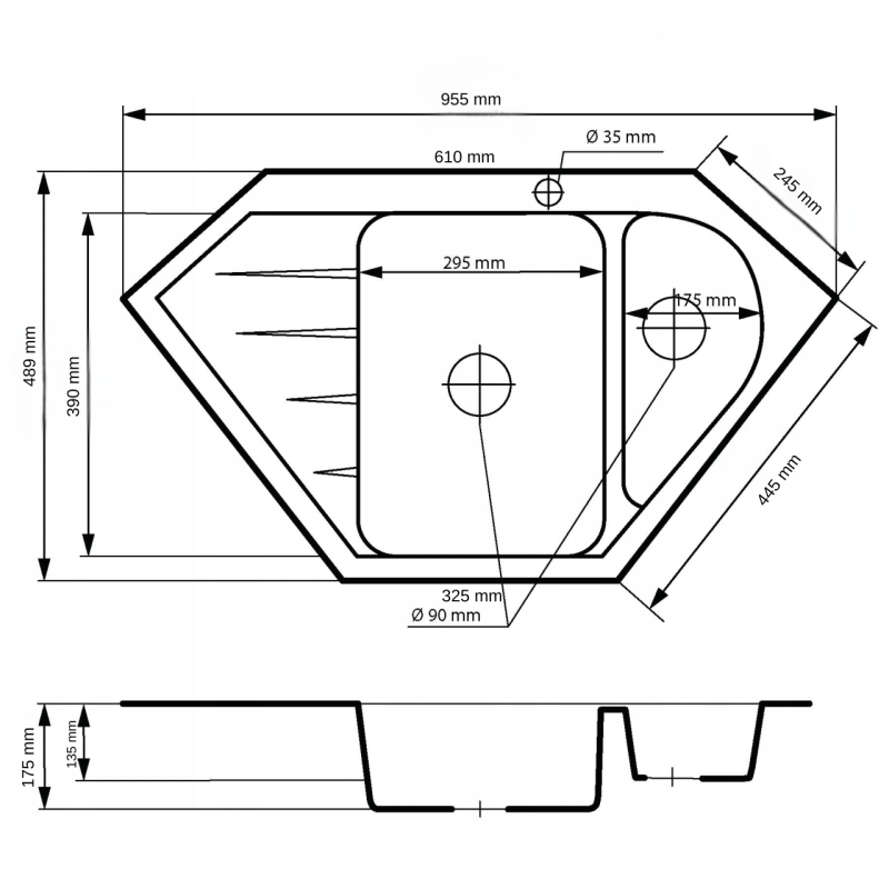 Graniteland Amiata Granieten beige Hoekspoelbak opbouw 955x489mm met RVS Plug 1208971417