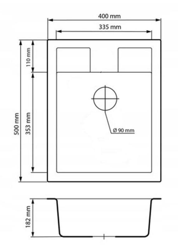 Graniteland Prest Granieten Arduin hardsteen look spoelbak Tapwing met kraangatbank opbouw 400x500mm met RVS Plug 1208971420